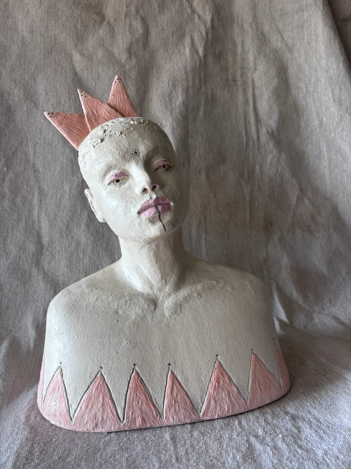 Ember — White clay, once-fired, slip & coloured engobe, sealed