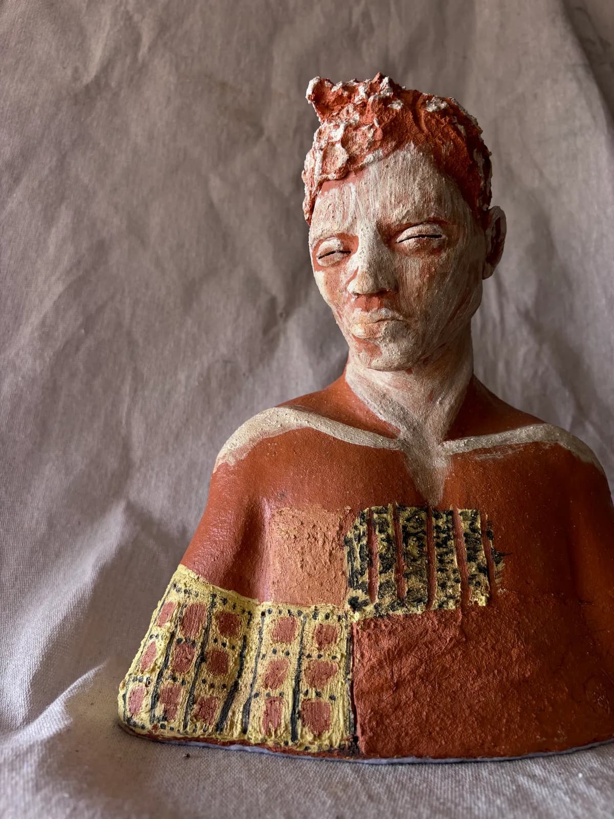 Gilded — Terracotta clay, once-fired, slip & coloured engobe, sealed