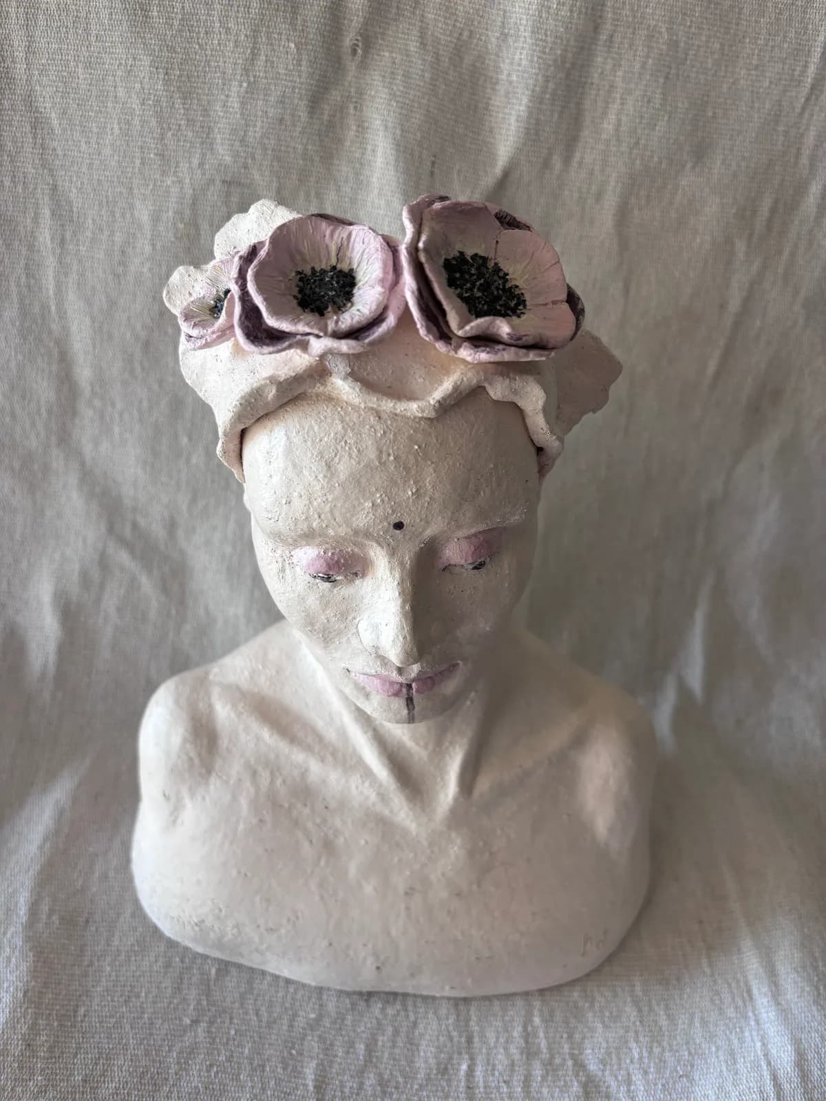 Peacock — White clay, once-fired, slip & coloured engobe, sealed
