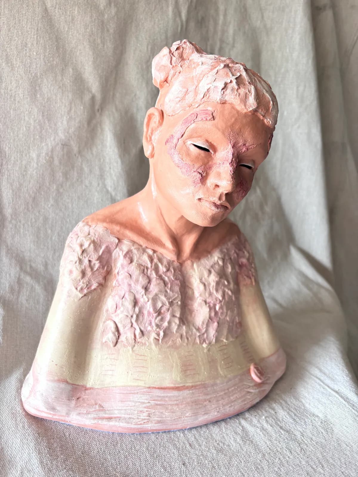 Petal — White clay, once-fired, slip & coloured engobe, sealed