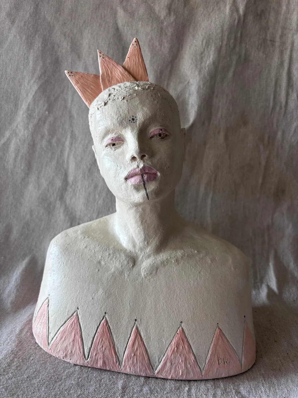 Scallop — White clay, once-fired, slip & coloured engobe, sealed