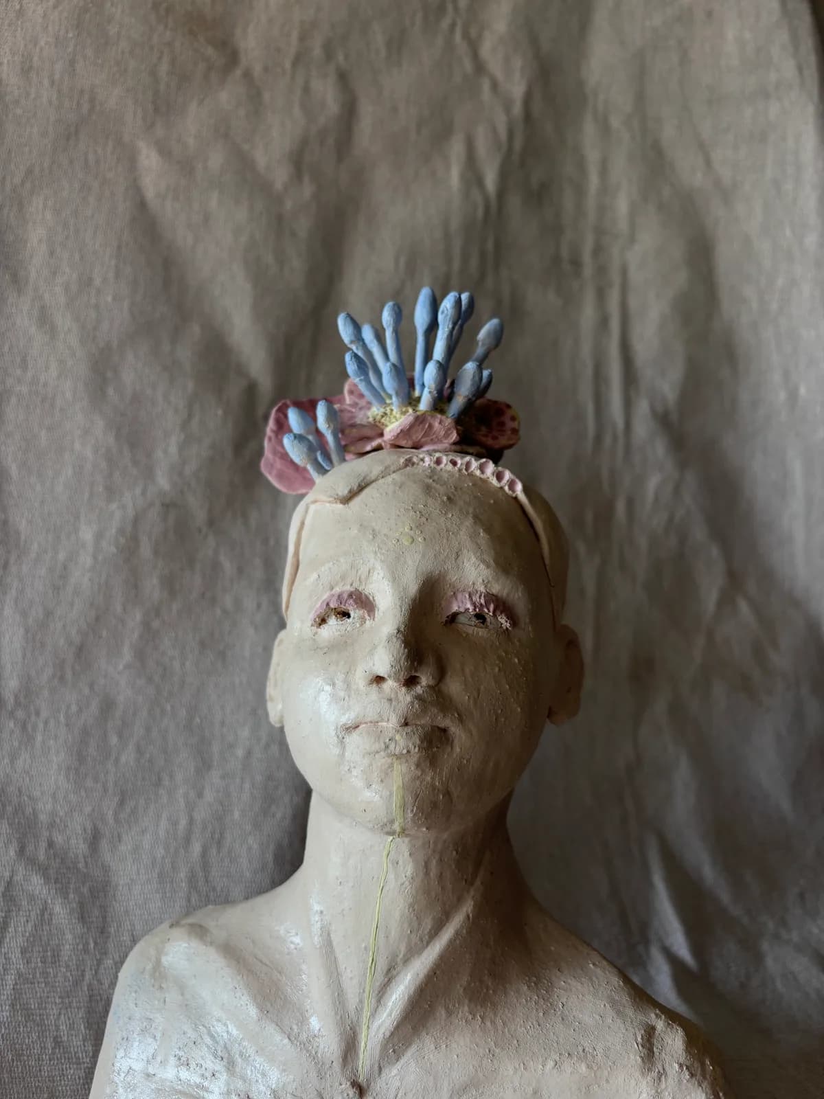 The Firekeeper — White clay, once-fired, slip & coloured engobe, sealed