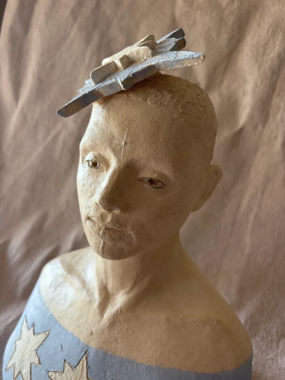 The Messenger — White clay, once-fired, slip & coloured engobe, sealed
