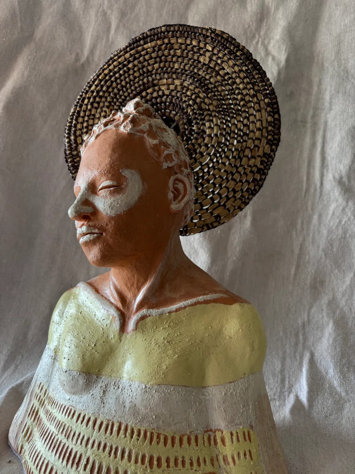 The Woven Crown — White clay, once-fired, slip & coloured engobe, sealed