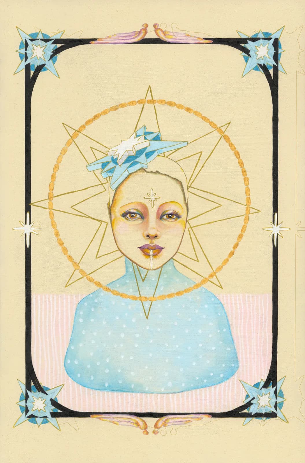 Annunciation — House paint, acrylic, pencil & gold pen on board