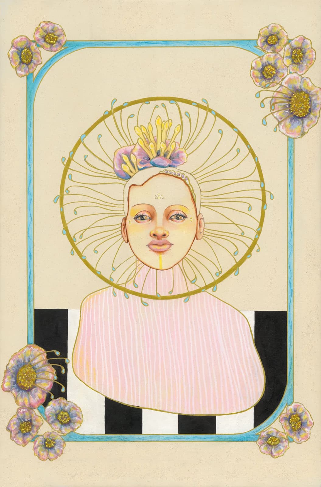 Bloom — House paint, acrylic, pencil & gold pen on board