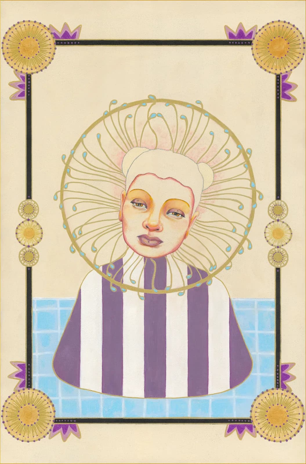 Vespera — House paint, acrylic, pencil & gold pen on board