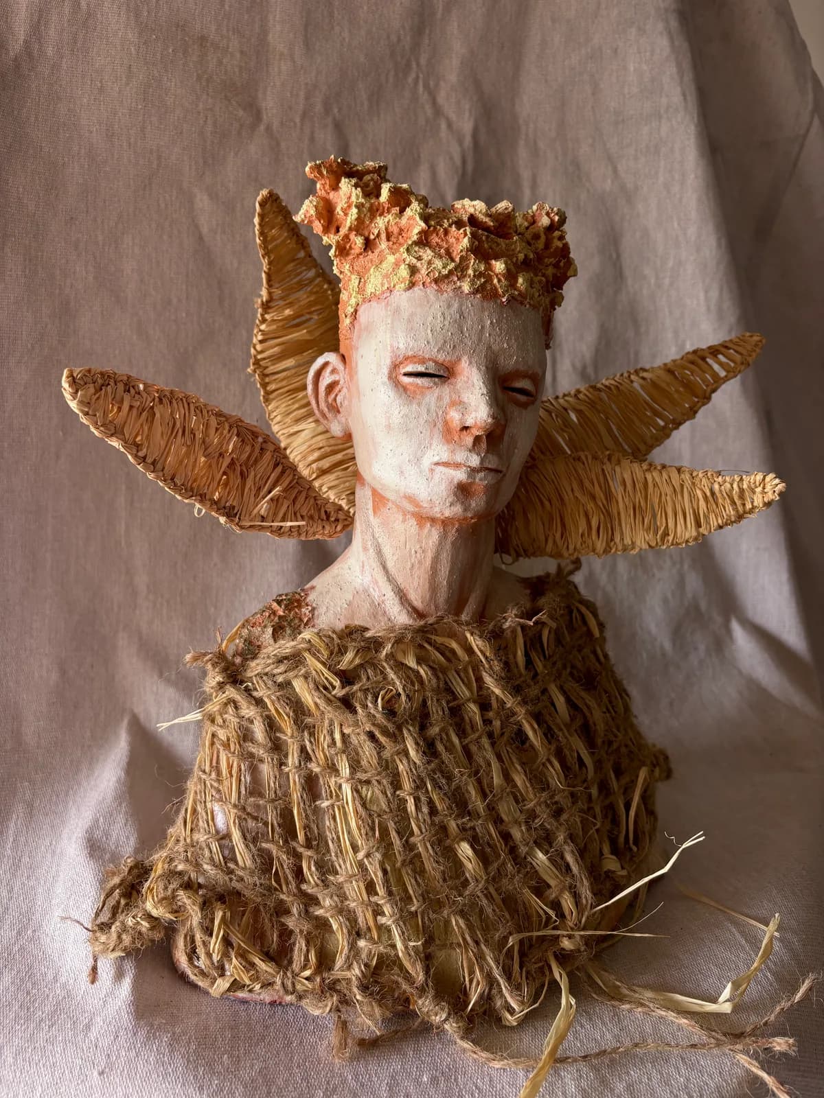 The Winged — White clay, once-fired, slip & coloured engobe, sealed